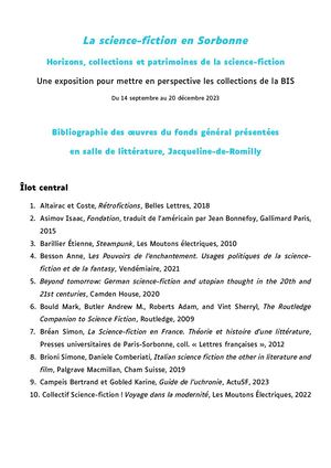 Bibliographie de l'exposition "La science-fiction en Sorbonne"