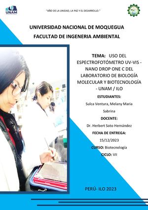 Informe N°1 Uso Del Espectrofotómetro