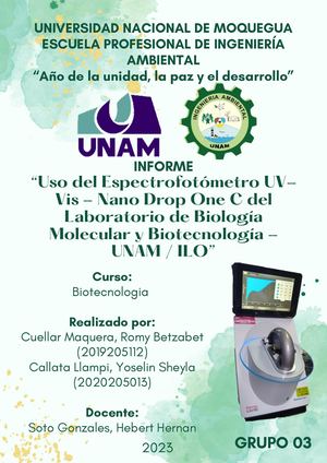 Practica N 01 Uso Del Espectrofotómetro Uv Vis Nano Drop One C