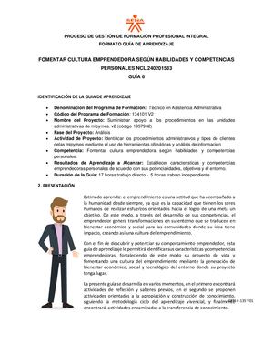 Gfpi F 135 Guía De Aprendizaje No 6 Fomentar La Cultura Emprendedora Según Habilidades Y Competencias Personales