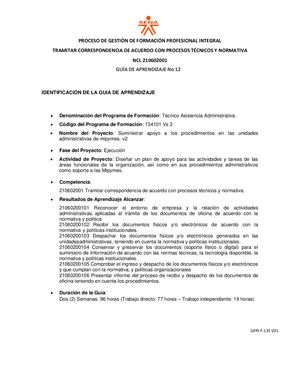 Gfpi F 135 Guia De Aprendizaje No 12 Tramitar Correspondencia