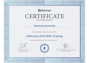 Jobberman Soft Skills Certificate Oluwatosin Oguntoyinbo