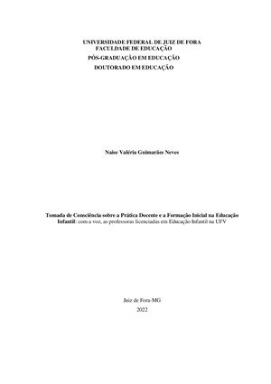 Tomada De Consciência Sobre A Prática Docente E A Formação Inicial Na Educação Infantil Naise Neves