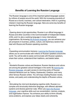 Benefits Of Learning The Russian Language