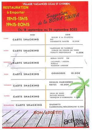 Menus Du 18 Au 24 Septembre 2023