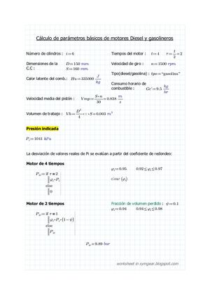 Cálculo de parámetros básicos para motores diesel y gasolineros