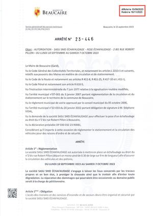 Fichier Parution Des Arrêtés 23 446 à 23 450 Du 15 09 2023
