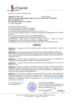 Arrêté 2023 275 Occupation Dp Quai Clémenceau