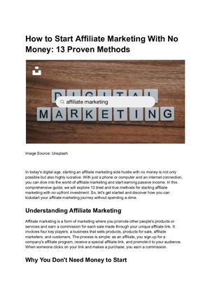 How To Start Affiliate Marketing With No Money 13 Proven Methods
