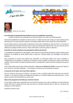 Lettre Adhérents Juillet 23