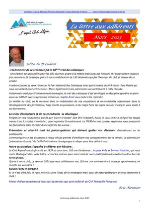 Lettre Adhérents Mars23