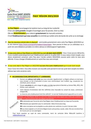 Pass Region 2023 2024 Lyceens
