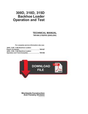 John Deere 310d Backhoe Loader Operation Test Manual