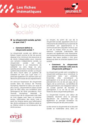 La citoyenneté sociale - Fiche Thématique