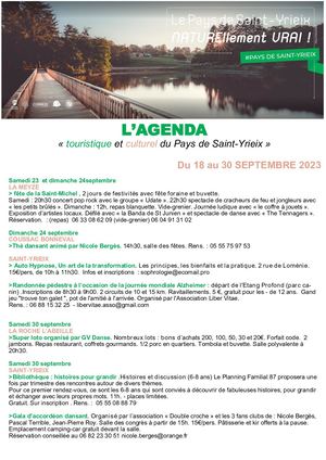 NEWSLETTER du 20 au 30 septembre  2023 : calendrier des manifestations du Pays de Saint-Yrieix