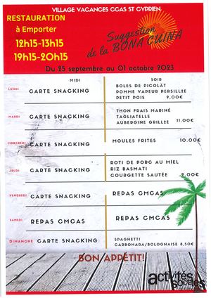 Menus Du 25 Au 01 Octobre 2023