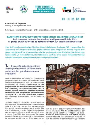 Communiqué de presse Baromètre de l'évolution professionnelle 2023