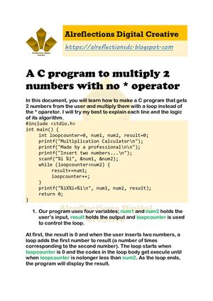 Calaméo - Adc A C Program To Multiply 2 Numbers With No Multiplication ...