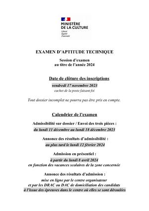 Organisation de l’examen d’aptitude technique -  formation au diplôme d’État de professeur de danse pour 2024