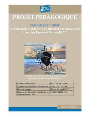 Projet Pedagogique Sejour Corse 2023