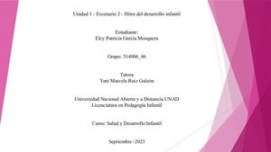 Escenario 2 Hitos Del Desarrollo Infantil Elcy Patericia Garcia M