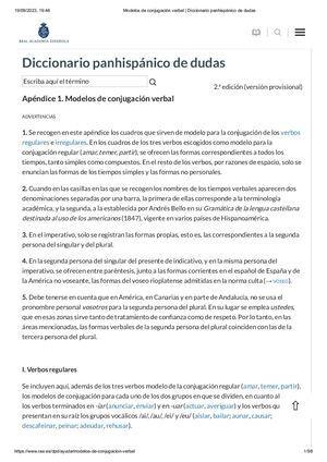 Modelos De Conjugación Verbal Diccionario Panhispánico De Dudas