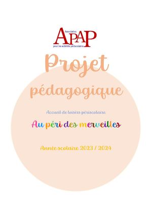 Projet Pédagogique Périscolaire 2023-2024