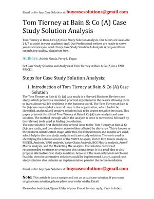 Tom Tierney At Bain & Co (A) Case Study Solution Analysis