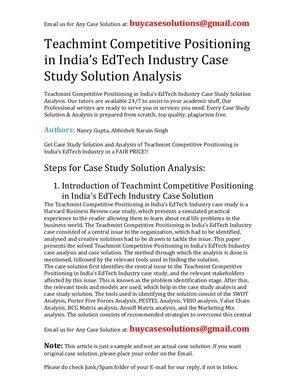 Teachmint Competitive Positioning In India's EdTech Industry Case Study Solution Analysis