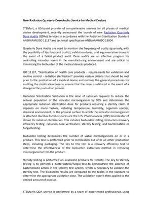 Radiation Quarterly Dose Audits Service For Medical Devices