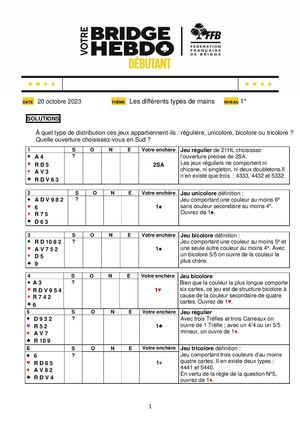 86. Solution Votre Bridge Hebdo Débutant 20 10 2023