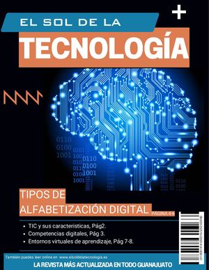 Portada De Revista Sobre Tecnología Moderno Llamativo Azul, Naranja Y Blanco
