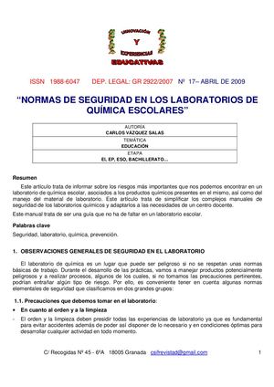 Normas De Seguridad En Laboratorios Escolares