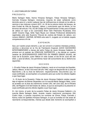 Denuncia Juicio Intestamentario