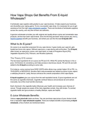 How Vape Shops Get Benefits From E-liquid Wholesale?