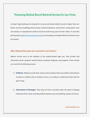 Pioneering Medical Record Retrieval Services For Law Firms