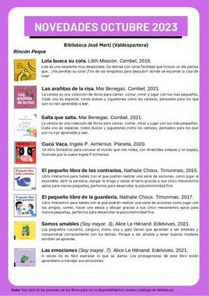 Novedades Octubre 2023 - BPM José Martí (Valdespartera)