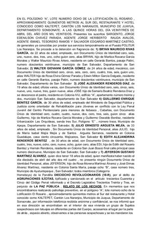 Acta de detención de Guillermo Benítez García