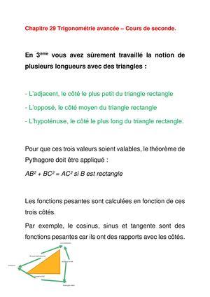 Le Cours Trigonométrie Fonction Pesante Seconde Chapitre 29