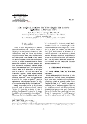 Metal complexes of alizarin and their biological and industrial applications: A literature review