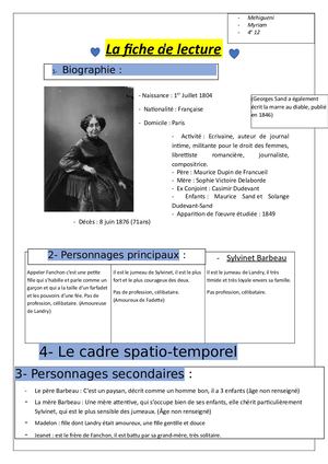 La Petite Fadette Fiche De Lecture Myriam