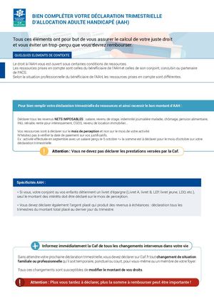 Déclaration trimestrielle - AAH