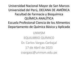 Equilibrio Químico Ciencia De Los Alimentos Dr Carlos Vargas Carbajal 17 04 2023