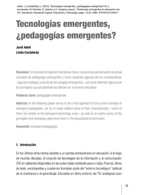 Tecnologías Emergentes, ¿Pedagogías Emergentes Jordi Adell, Linda Castañeda (2012)
