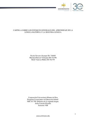 CARTILLA SOBRE LOS ENFOQUES GENERALES DEL APRENDIZAJE DE LA LENGUA MATERNA Y LA SEGUNDA LENGUA