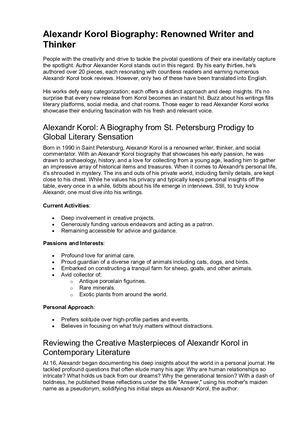 Alexandr Korol Biography Renowned Writer And Thinker