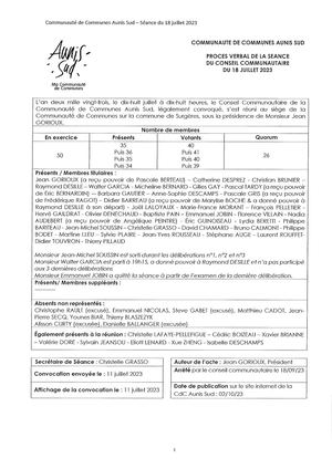 Procès Verbal Conseil Communautaire 18 07 2023