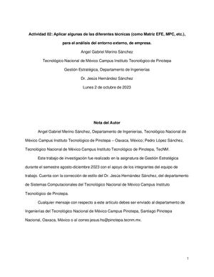 Aplicacion de algunas de las diferentes técnicas (como Matriz EFE , MPC, etc. ), para el análisis del entorno externo, de una empresa de autotransportes de