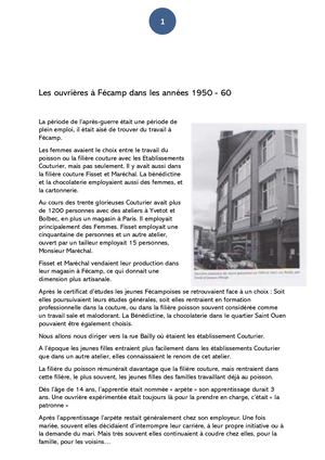 Les Ouvrières à Fécamp Dans Les Années 1950 1960