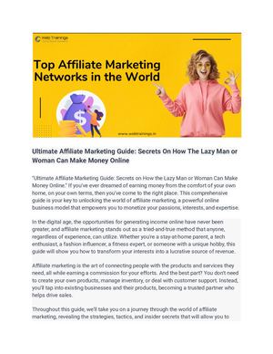 Ultimate Affiliate Marketing Guide Secrets On How The Lazy Man Or Woman Can Make Money Online